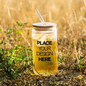 Hot summer glass can mockup, real photo 16 oz Sipper glass mockup, Libbey glass mockups, Glass tumbler mock-up (PSD, smart object)