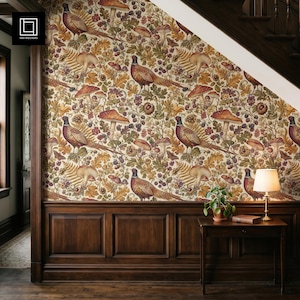 Wallpaper Mockup PSD, Luxury Victorian Hallway Interior, Dark Wood Wainscoting, Smart Object Photoshop, Seamless Pattern Display