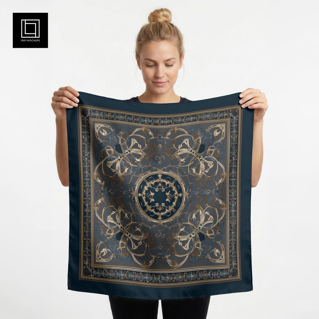 Scarf Add Model Square Silk Scarf Mockup | Model Holding Scarf | Editable Template for ...