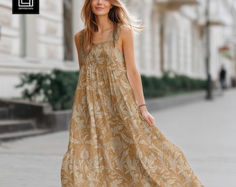Summer Strappy Dress Mockup (PSD), Realistic Street Photo Fabric Model Mock-up, Editable Textile Template, Seamless Surface Pattern Preview