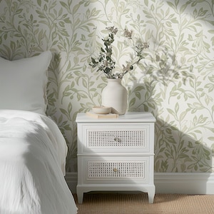 Cottagecore Bedroom Wallpaper Mockup (PSD), Blank Wall Seamless Surface Pattern Mock-up, Peel-and-stick Wall Covering Decal Preview Template