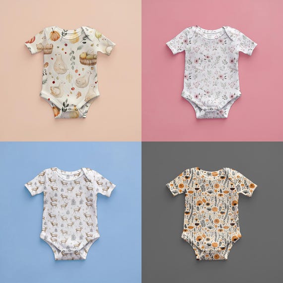 Cotton Baby Romper Mockup, Kid's Body Fabric Mock-up (PSD), Textile Apparel Template Photoshop Mockup, Natural Clothes Pattern Showcase