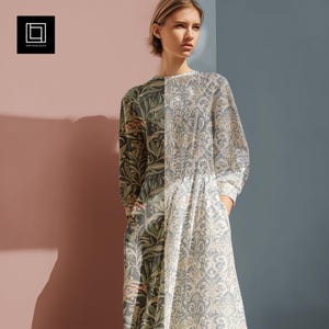 Long Sleeve Maxi Dress Mockup, Realistic Clothing Fabric Model Photoshop Mock-up, Natural Textile Template, Surface Seamless Pattern Preview