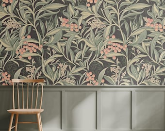 Cottagecore Wallpaper Mockup, Blank Wall Seamless Surface Pattern Mock-up, Peel-and-stick Wall Covering Decal Preview Editable PSD Template