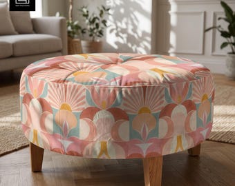 Bright Contemporary Ottoman Mockup PSD, Upholstery Fabric Mockup, Photoshop Smart Object, Living Room Furniture Display, POD Seller