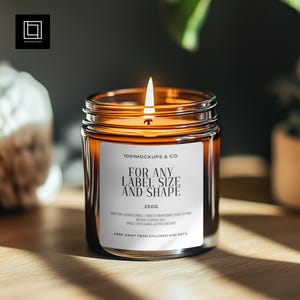 Sommer Bernsteinglas Handgefertigtes Kerzenglas Mockup, duftende Boho Kerzenvorlage, bearbeitbares Mockup, Home Interior stilisiertes Kerzenmodell für POD