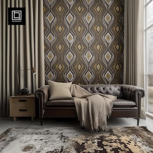 Modern Living Room Wallpaper Mockup (Photoshop PSD), Blank Wall Seamless Pattern Mock-up, Home Interior Wall Covering Decal Preview Template