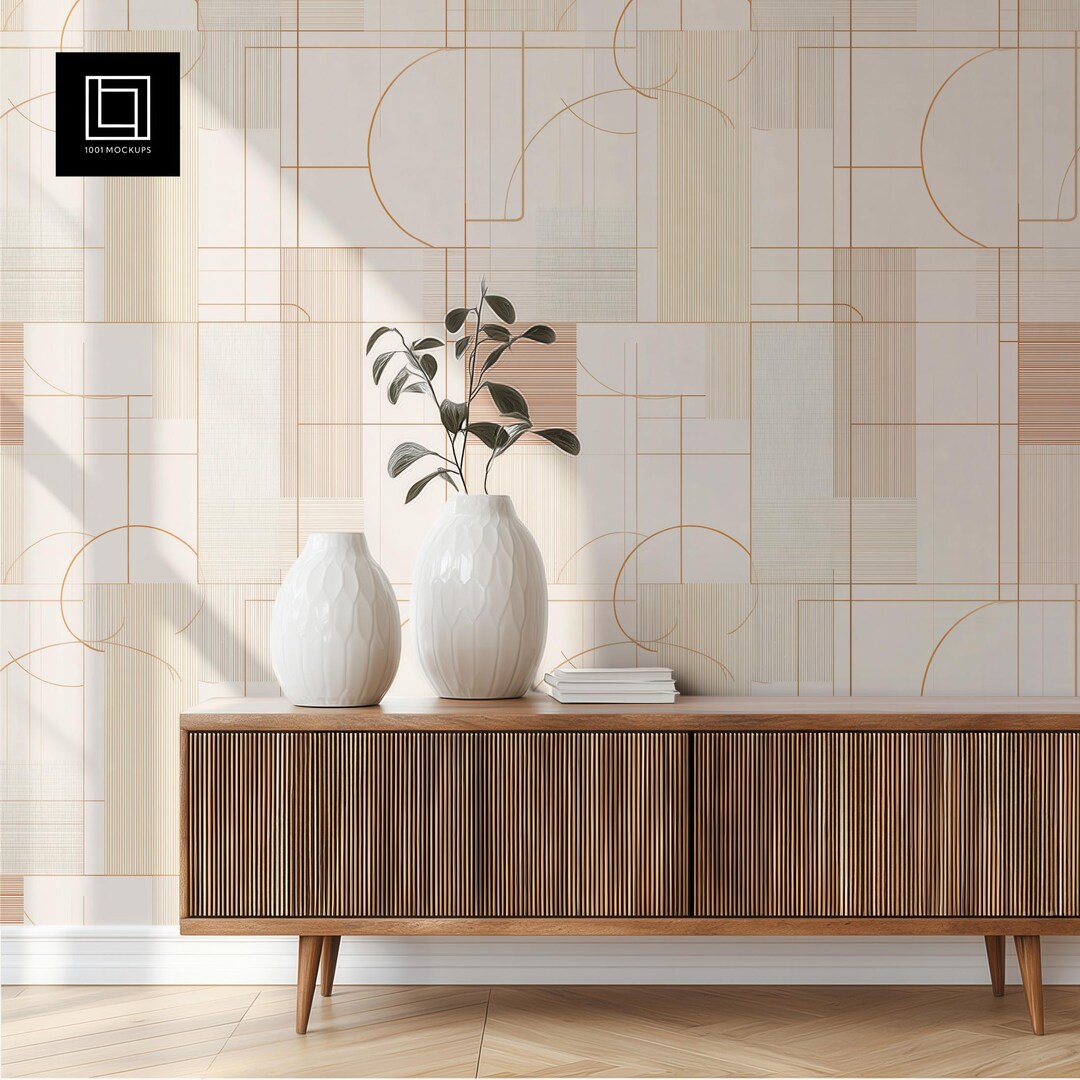 70s Mid Century Wallpaper Mockup Editable Retro Wall Design 