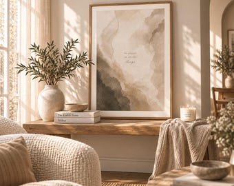 「Be Present In All The Things」プリントウォールアート、ニュートラルなホームデコレーション、ベージュのデジタルダウンロード