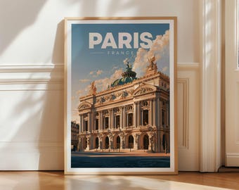 Paris Palais Garnier Travel Poster, Opera House Wall Art Print, France Landmark Decor