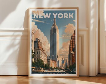 Vintage Style New York Travel Poster, Empire State Building Art Print (Physical Print)