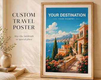 Custom Travel Poster, Personalised Destination Wall Art, Bespoke City Print