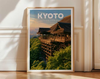 Affiche touristique du temple Kiyomizu-dera de Kyoto, impression d'art mural pour temple japonais, décoration de monument japonais