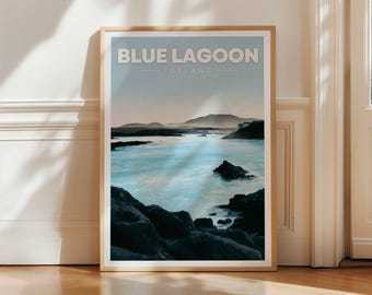 Blue Lagoon Iceland Travel Poster, Geothermal Spa Wall Art Print, Iceland Landscape Decor