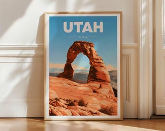 Utah Delicate Arch Travel Poster, Arches National Park Wall Art Print, USA Desert Decor