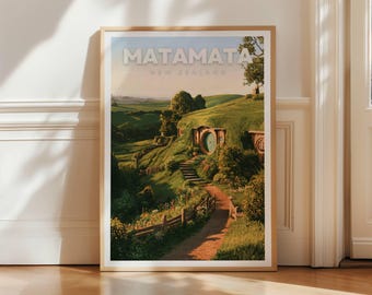 Matamata New Zealand Travel Poster, Waikato Countryside Wall Art Print, Scenic Landscape Decor