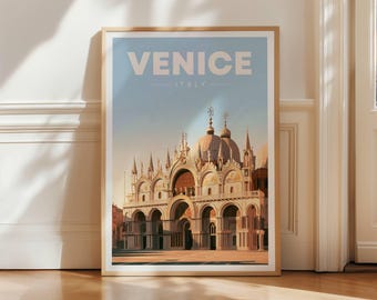Venice St Mark's Basilica Travel Poster, Italian Architecture Art Print