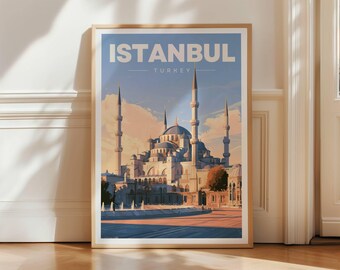 Affiche touristique de la Mosquée Bleue d'Istanbul, impression d'art mural représentant un monument de Turquie, décoration de ville turque