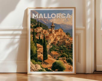 Mallorca Valldemossa Travel Poster, Spain Village Wall Art Print, Balearic Islands Decor