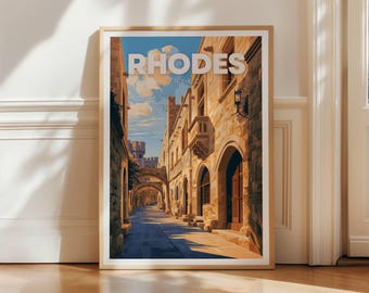 Rhodes Old Town Travel Poster, Greece Medieval Street Wall Art Print, Greek Island Decor
