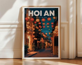 Hoi An Vietnam Travel Poster, Lantern Street Wall Art Print, Ancient Town Decor