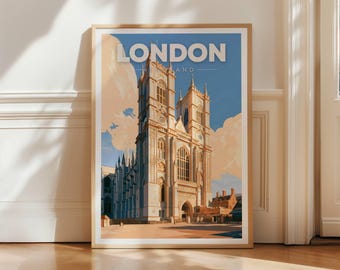 London Westminster Abbey Travel Poster, England Landmark Wall Art Print, London City Decor