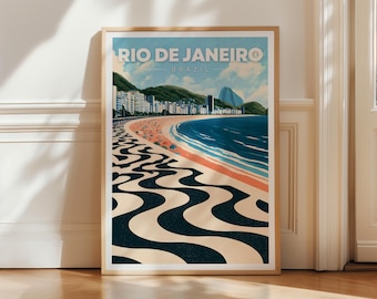 Rio de Janeiro Brazil Travel Poster, Copacabana Beach Wall Art Print, Brazilian Coastal Decor