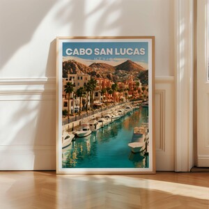 Cabo San Lucas Marina Travel Poster, Mexico Coastal Art Print, Baja California Wall Decor
