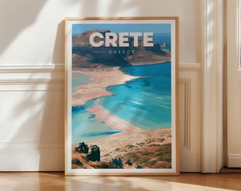 Crete Balos Lagoon Travel Poster, Greece Beach Wall Art Print, Greek Island Coastal Decor