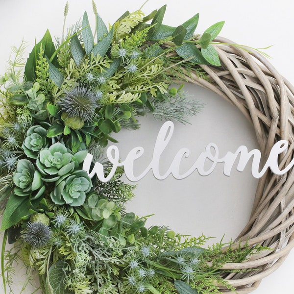 Succulent wreath front door wreath greenery wreath faux succulents welcome wreath house warming gift for her