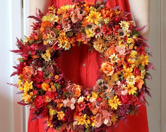 Fall Wreath for Front Door Large Colorful Silk Flower Decoration