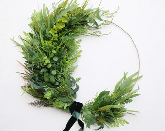 Green wreath year round wreath gold hoop wreath spring summer wreath all season wreath mothers day gift home decor gift