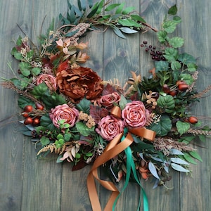 Modern Year Round Floral Wreath for Front Door and Home Decor or Housewarming Gift