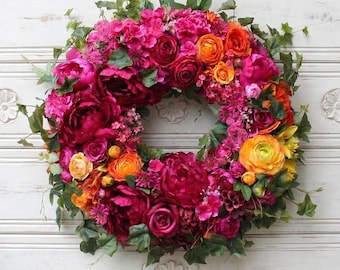 Summer Flower Wreath for Front Door Artificial Year Round Decoration Outdoor Welcome Decor
