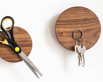 Walnut Magnetic Key Holder: Modern Wood Wall Hook