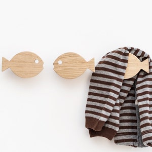 Ganchos de pared de madera con forma de pez para niños, decoración de casas en el lago, ganchos para guardería en la playa