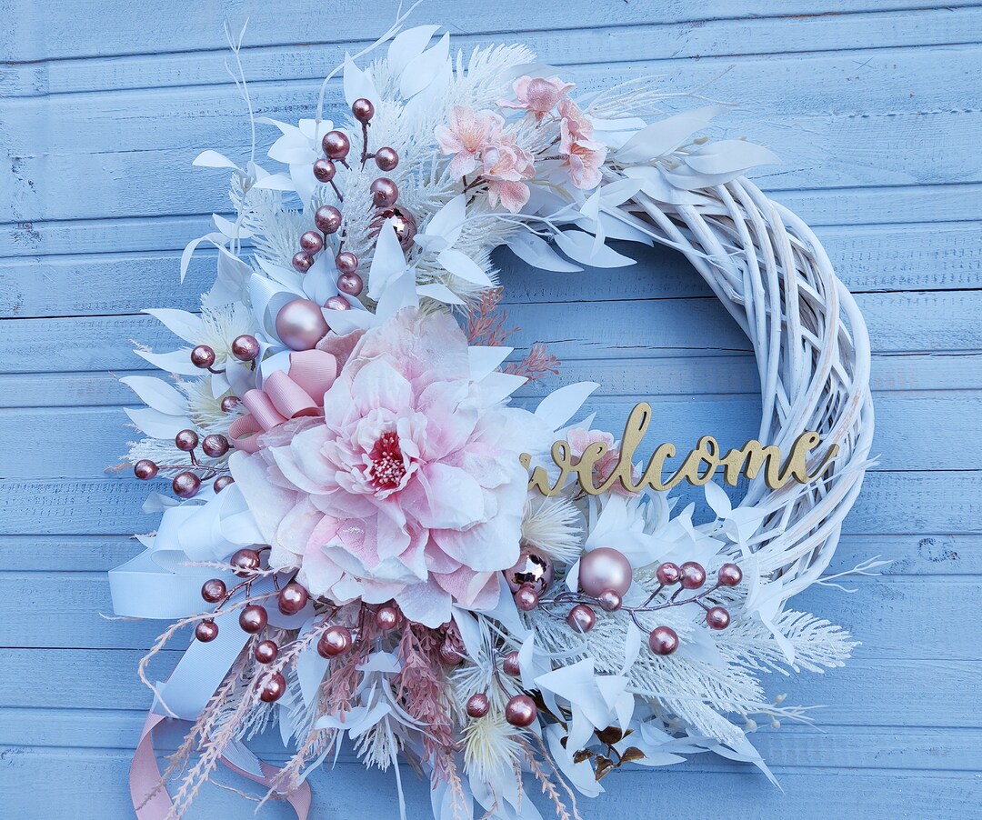 Pink Christmas Wreath Winter Wreath Christmas Door Wreath Etsy