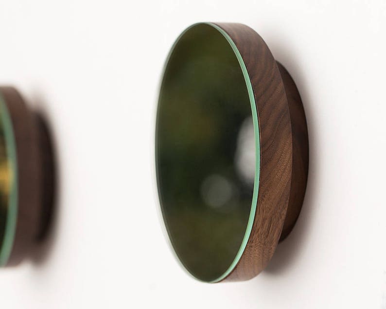 Small Wall Mirror Coat Hook Round Wall Mirror Walnut Hook Etsy