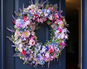 100 Blumen-Sommer-Haustürkranz, lebendige XXL-Ganzjahresdekoration
