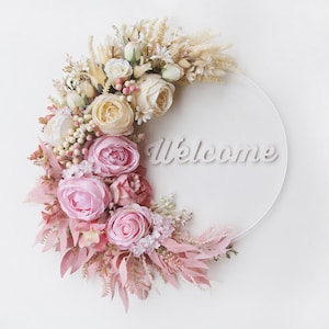 Elegant Pink Peony Hoop Wreath: Modern Floral Front Door Decor