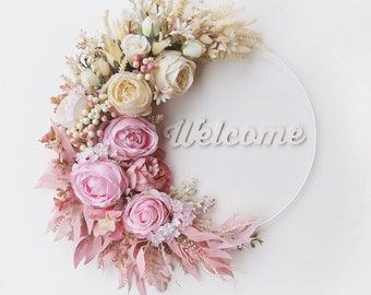 Peony wreath floral spring wreath pampas wreath pink wreath year round wreath flower door wreath spring summer wreath for front door