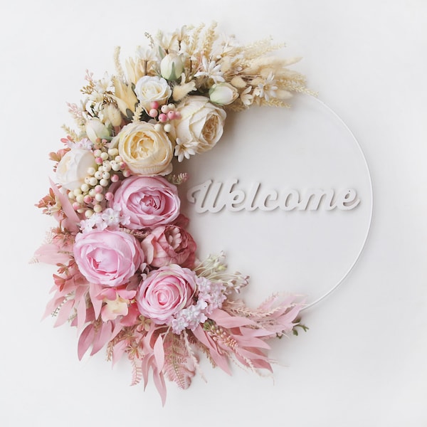 Peony wreath floral spring wreath pampas wreath pink wreath year round wreath flower door wreath spring summer wreath for front door