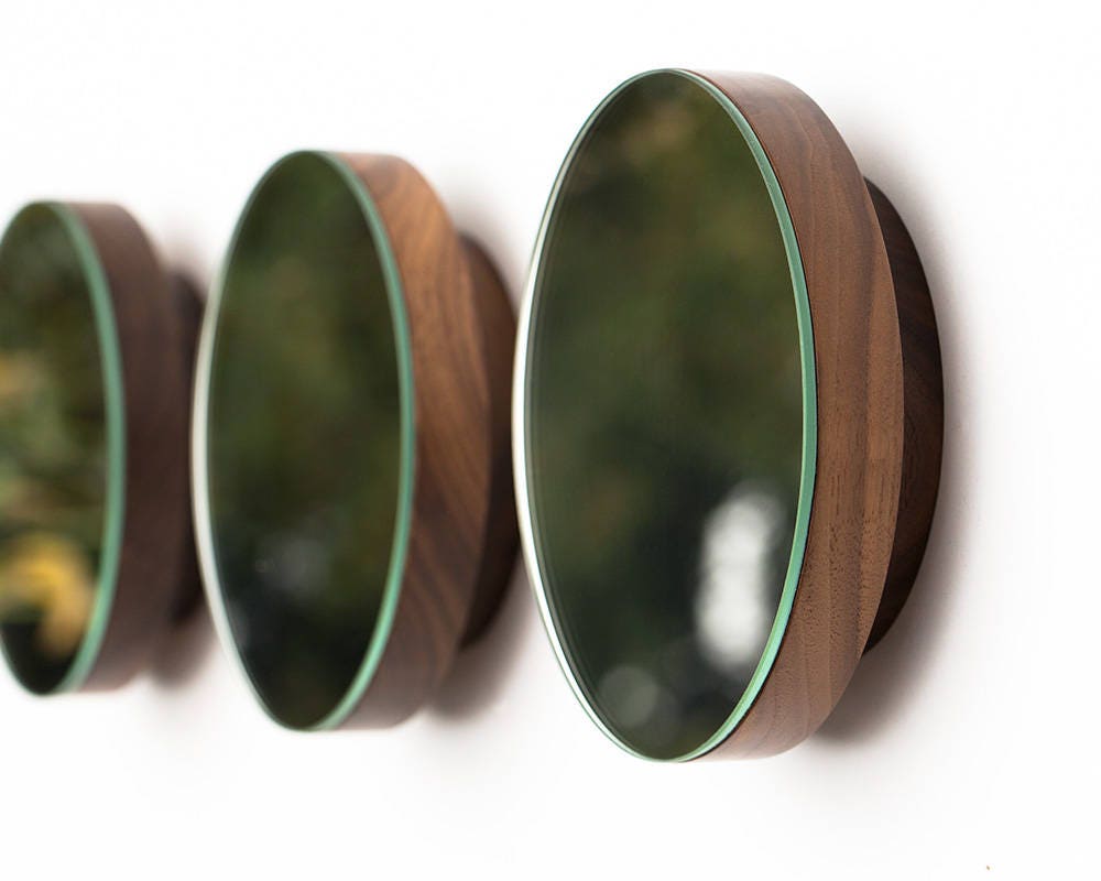 Small Wall Mirror Coat Hook Round Wall Mirror Walnut Hook Etsy