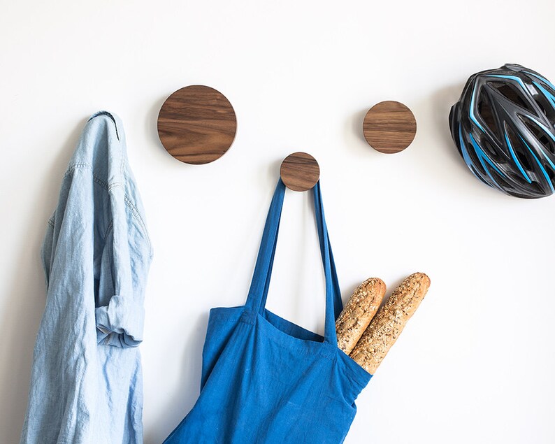 Wooden wall hooks walnut coat hooks modern coat rack Etsy