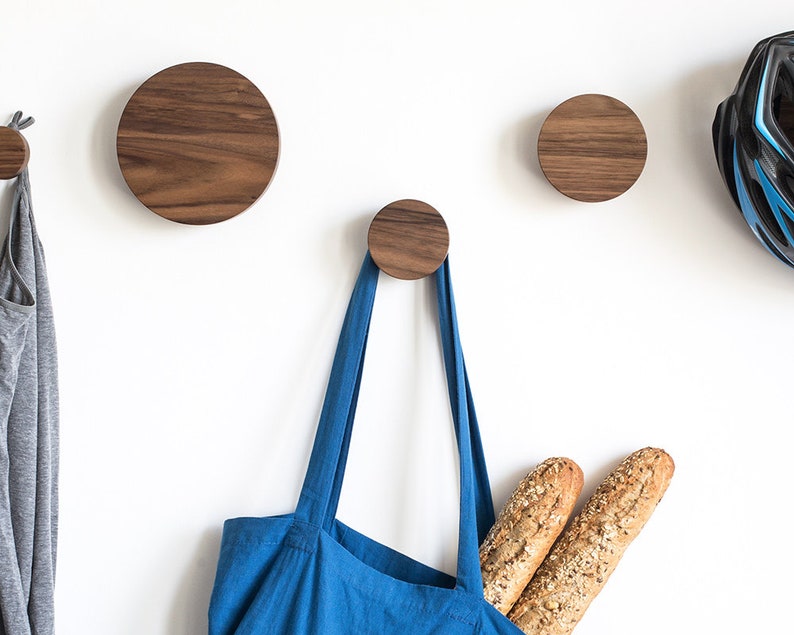 Small Wall Mirror Coat Hook Round Wall Mirror Walnut Hook Etsy