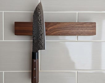 Wooden Magnetic Knife Holder: Wall-Mounted Walnut Kitchen Organizer