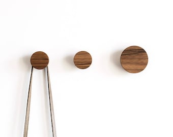 Wood Wall Hooks for Coats, Hats, Bags - Small Modern Knobs American Walnut