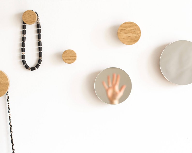 Set Of Hooks Round Wall Mirror Modern New Home Gift