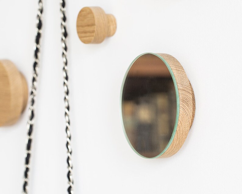 Decorative Mirrors Modern Coat Hooks Small Wall Mirror Wood Etsy