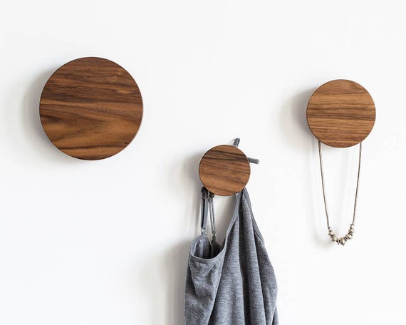 Wood Round Hook Modern Wall Coat Rack Mounted Walnut Hanger for Entryway Etsy